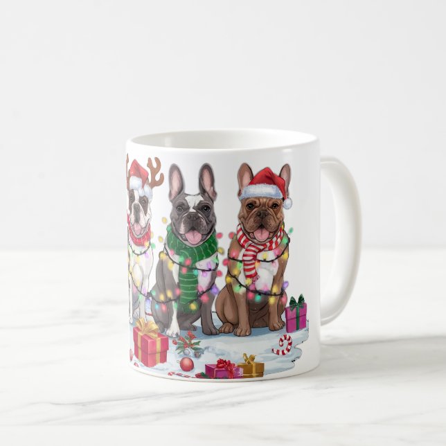 Taza De Café Bulldog francés Santa hat rivaliza con Navidades e (Anverso derecho)