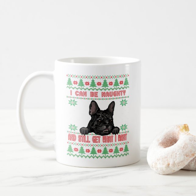 Taza De Café Bulldog francés travieso Navidades feos suéter (Con donut)