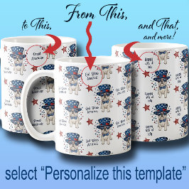Taza De Café Bulldog francés Whimsical Red White Blue Patriótic