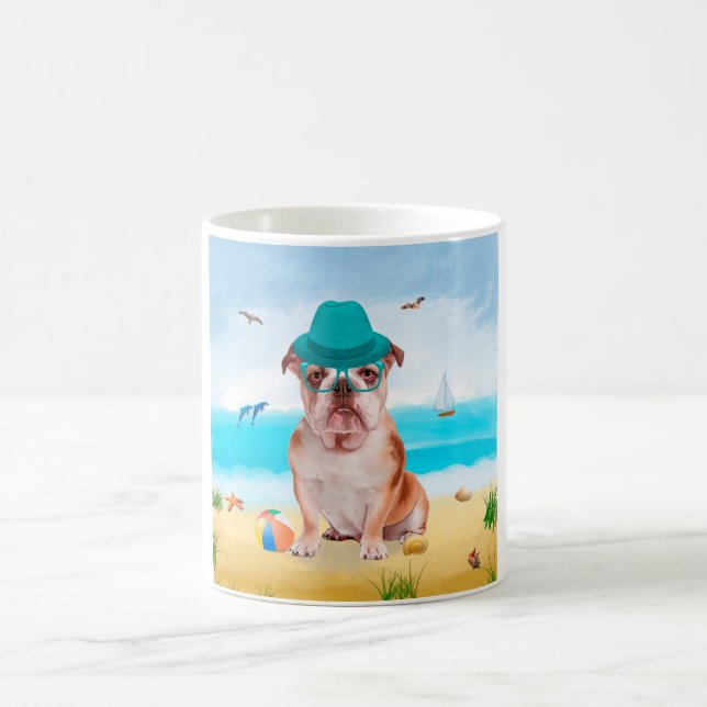 Taza De Café Bulldog inglés en la playa (Centro)