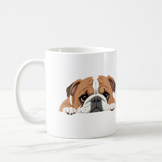 Taza De Café Bulldog inglés Peeking Cute Adorable Gracioso Anim (Izquierda)