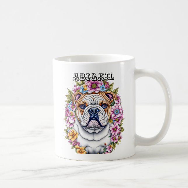 Taza De Café Bulldog personalizado y flores caprichosas (Derecha)