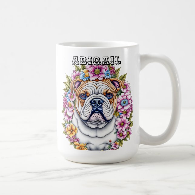 Taza De Café Bulldog personalizado y flores caprichosas (Derecha)