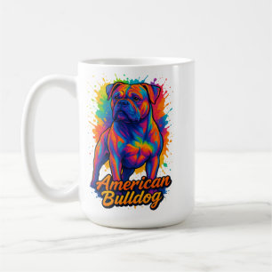 Taza De Café Bulldog Pop Art American - Perro neón vibrante