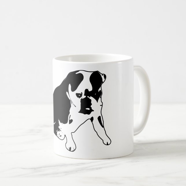 Taza De Café Bulldog Silhouette Black and White Dog Artwork (Anverso derecho)