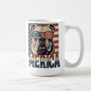 Taza De Café Bulldog Vintage Merica 4 de julio patriótico