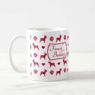 Taza De Café Bulldoges franceses con rosas rojas y corazones