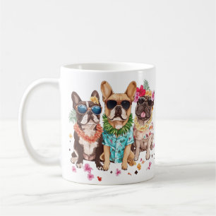 Taza De Café Bulldogs franceses hawaianos Lei de flores