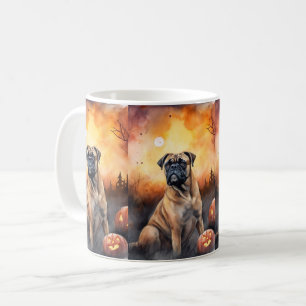 Taza De Café Bullmastiff de Halloween con calabazas espeluznant