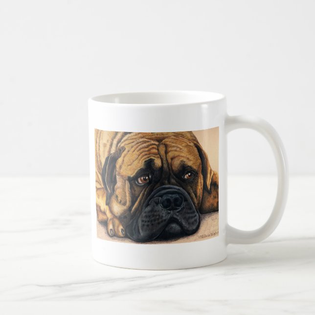 Taza De Café Bullmastiff Waiting - Arte de la raza de perro (Derecha)