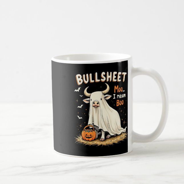 Taza De Café Bullsheet Cow Ghost Pun divertido truco de Hallowe (Derecha)