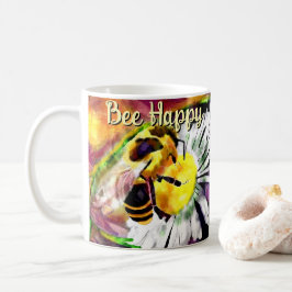 Taza De Café Bumble Bee Happy Daisy Flor Flor acuarela Floral
