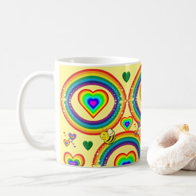 Taza De Café Bumblebee amarillo arcoiris Mug (Con donut)