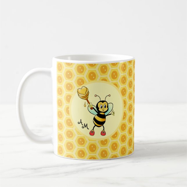 Taza De Café Bumblebee con corazón y monograma (Izquierda)