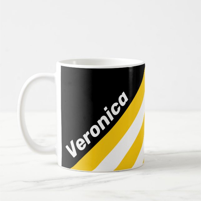 Taza De Café Bumblebee Nostalgic Stripes with Name (Izquierda)