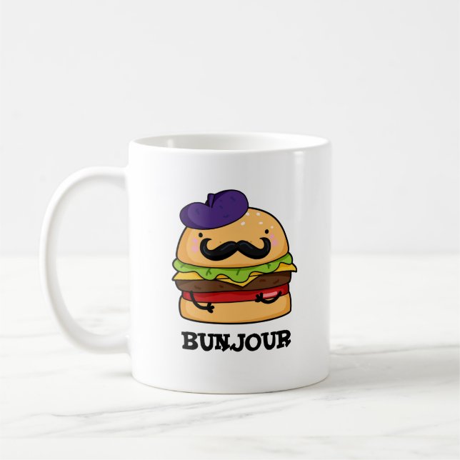 Taza De Café Bunjour Graciosa hamburguesa francesa Bun Pun (Izquierda)