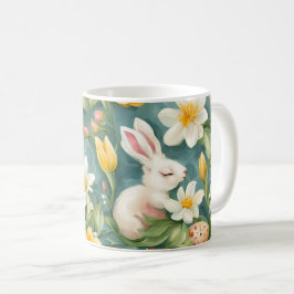 Taza De Café Bunnies, flores de primavera y huevos de Pascua. P