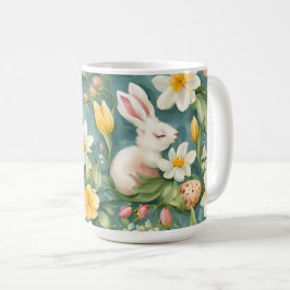 Taza De Café Bunnies, flores de primavera y huevos de Pascua. P