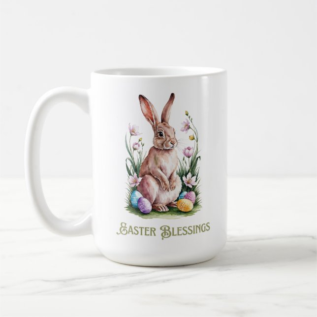 Taza De Café Bunny and Flowers de cuatricromía de Pascua (Izquierda)
