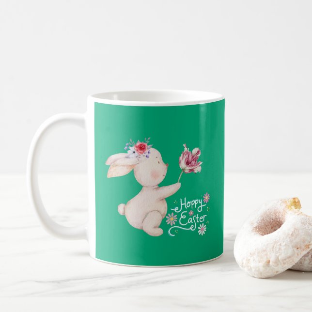 Taza De Café Bunny Bouquet de flores (Con donut)