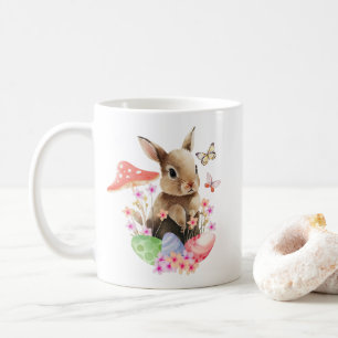 Taza De Café Bunny Cute Watercolor Y Huevos De Pascua