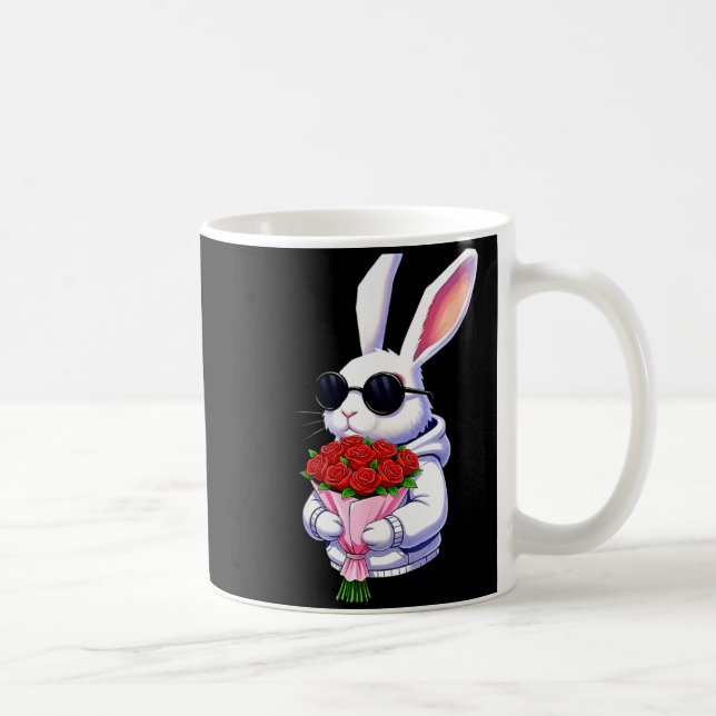 Taza De Café Bunny Hugging Valentine Flower Bunny  (Derecha)