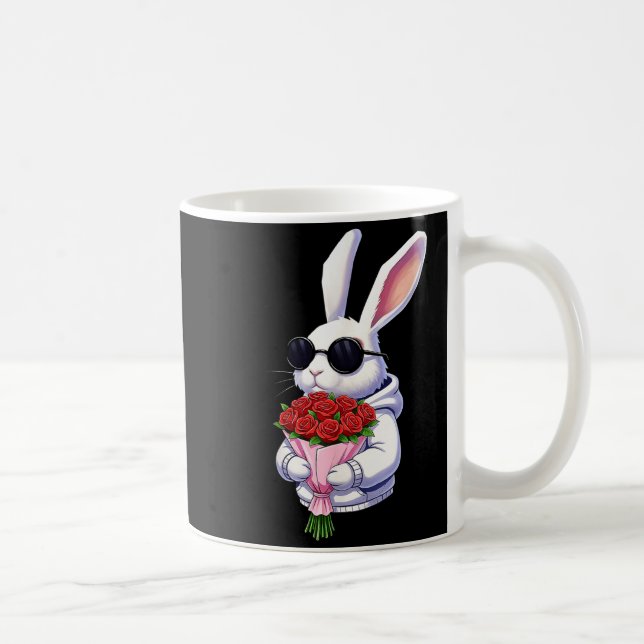 Taza De Café Bunny Hugging Valentine Flower Bunny  (Derecha)