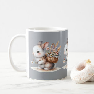 Taza De Café Bunny lindo con flores acuarela arte