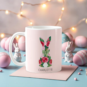 Taza De Café Bunny Mug de Pascua Rosa Personalizada