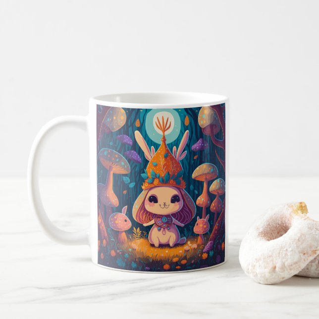Taza De Café Bunny Queen Fantasy Forest Ilustracion Mug (Con donut)