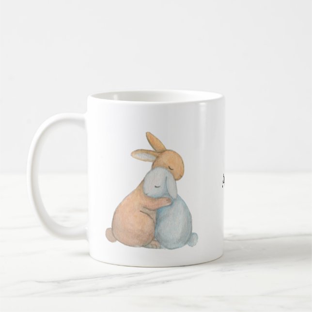 Taza De Café Bunny Rabbit Mejor Amigos Abrazando nombre persona (Izquierda)