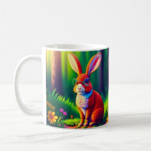 Taza De Café Bunny rojo sentado en la hierba 57661