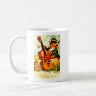 Taza De Café Bunny vintage jugando con saludo de Pascua de Viol