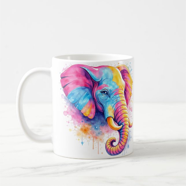 Taza De Café Bunter Regenbogen Elefant Aquarell (Izquierda)