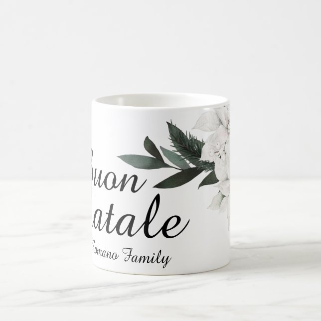 Taza De Café Buon Natale Italiano Feliz Navidad Floral (Centro)