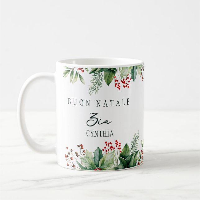 Taza De Café Buon Natale Personalizado Aunt Zia (Izquierda)