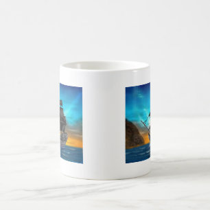 TAZA DE CAFÉ BUQUE PIRATA AL ATARDECER
