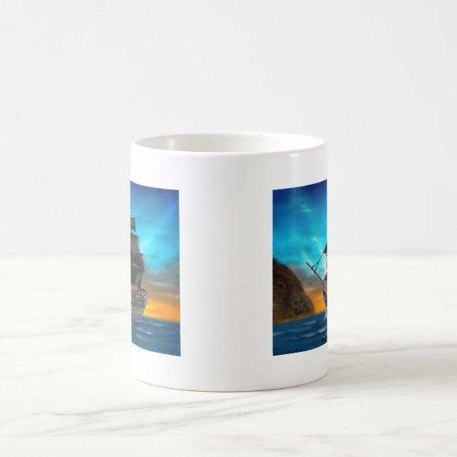 TAZA DE CAFÉ BUQUE PIRATA AL ATARDECER (Centro)