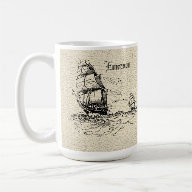 Taza De Café Buque velero Scrimshaw (Izquierda)