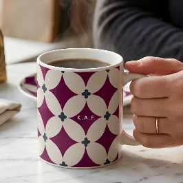 Taza De Café Burgundy Cremoso Geométrico Moderno Lattice Person