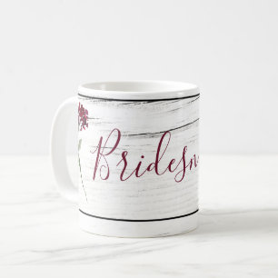 Taza De Café Burgundy Floral Elegante Rústica Bridesmaid