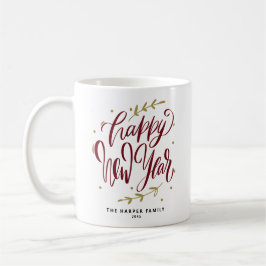 Taza De Café Burgundy Happy New Year Modern Calligraphy Wreath