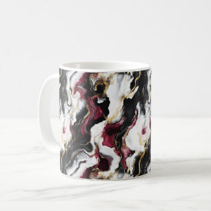 Taza De Café Burgundy Negro Blanco Remolino Abstracto