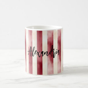 Taza De Café Burgundy Rojo Rayas de Crema Navidad