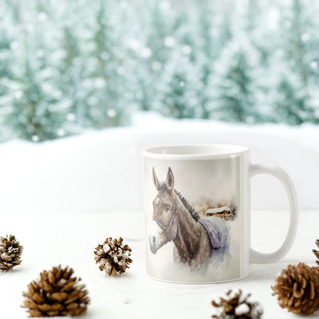 Taza De Café Burro acuarela de invierno con vibraciones (Subido por el creador)