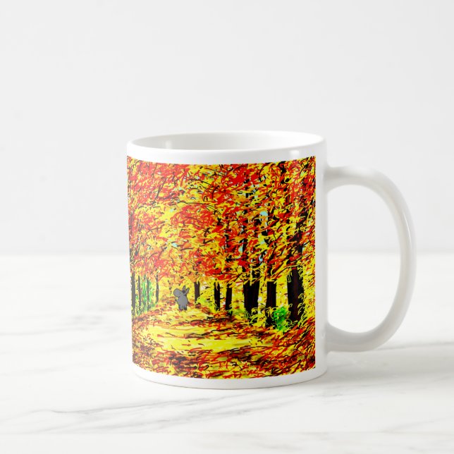 Taza De Café burro en hojas de otoño (Derecha)