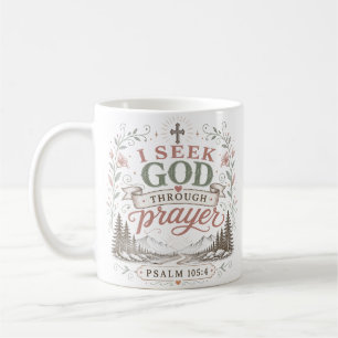 Taza De Café Busco a Dios a través de la oración Cita Cristiana