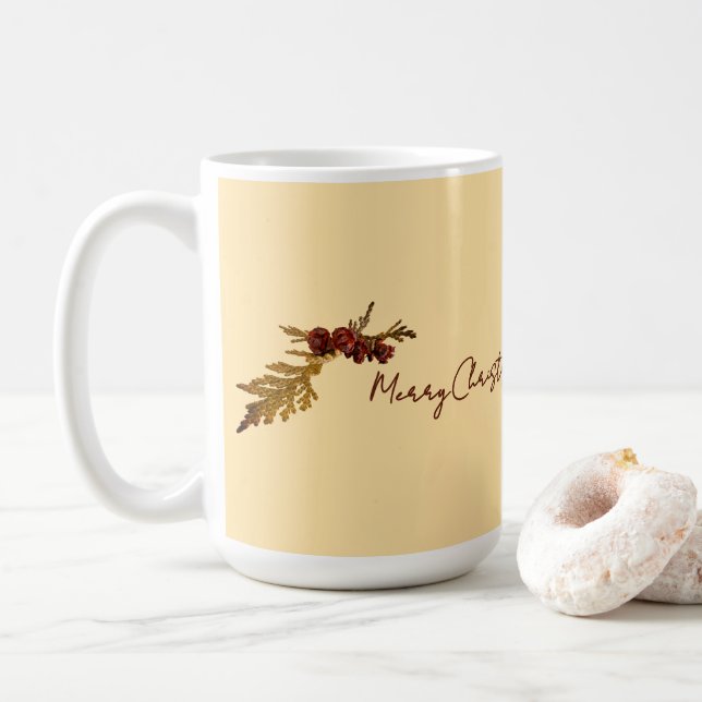 Taza De Café Butter Yellow Message Fern & Tiny Pine Cone (Con donut)