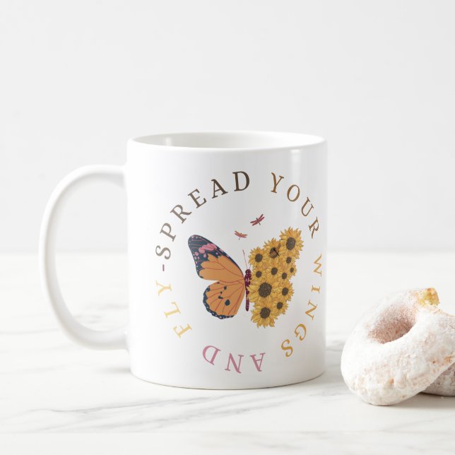 Taza De Café Butterfly and Sunflower Design (Con donut)