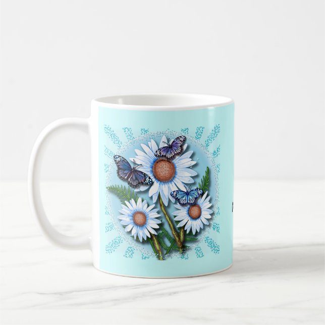 Taza De Café Butterfly Blue Daisies  (Izquierda)
